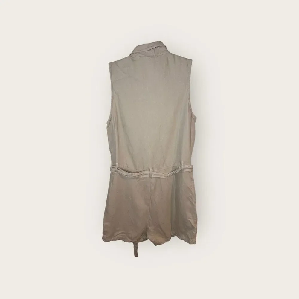 Anthropologie Cloth & Stone Utility Romper Beige Sleeveless With Sash Size Mediu
